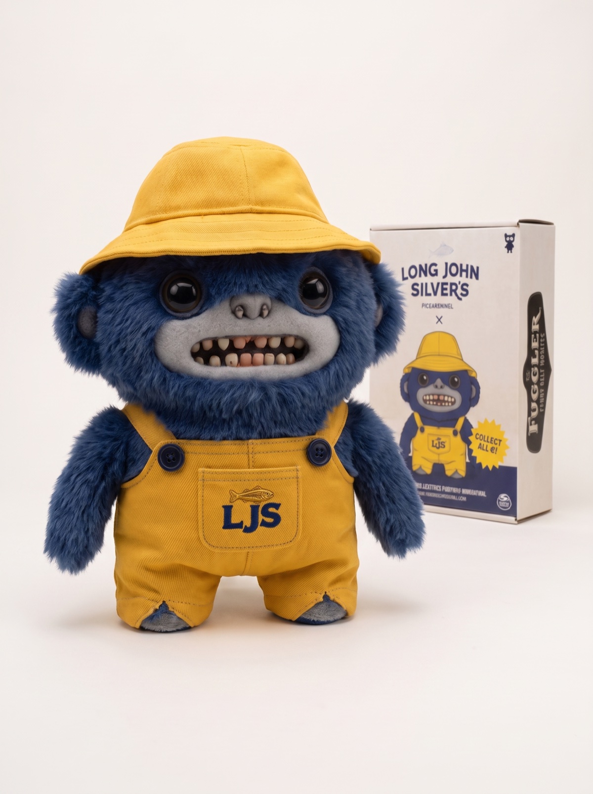 The plush and its retail packaging: designed as a real limited-edition collectible, not just a mockup.