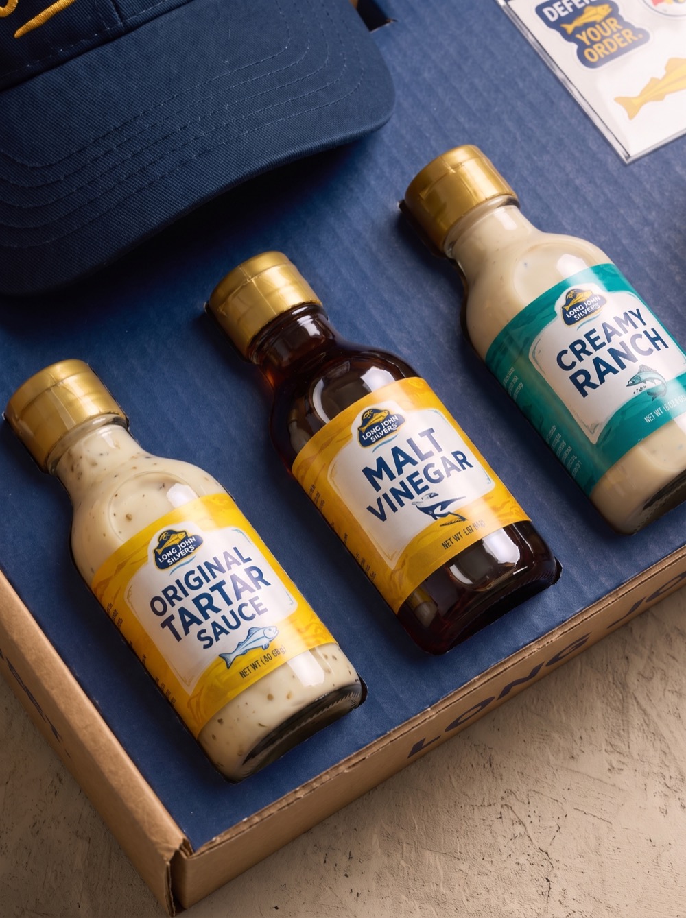 Branded sauces, because the kit still has to feel like Long John Silver's.