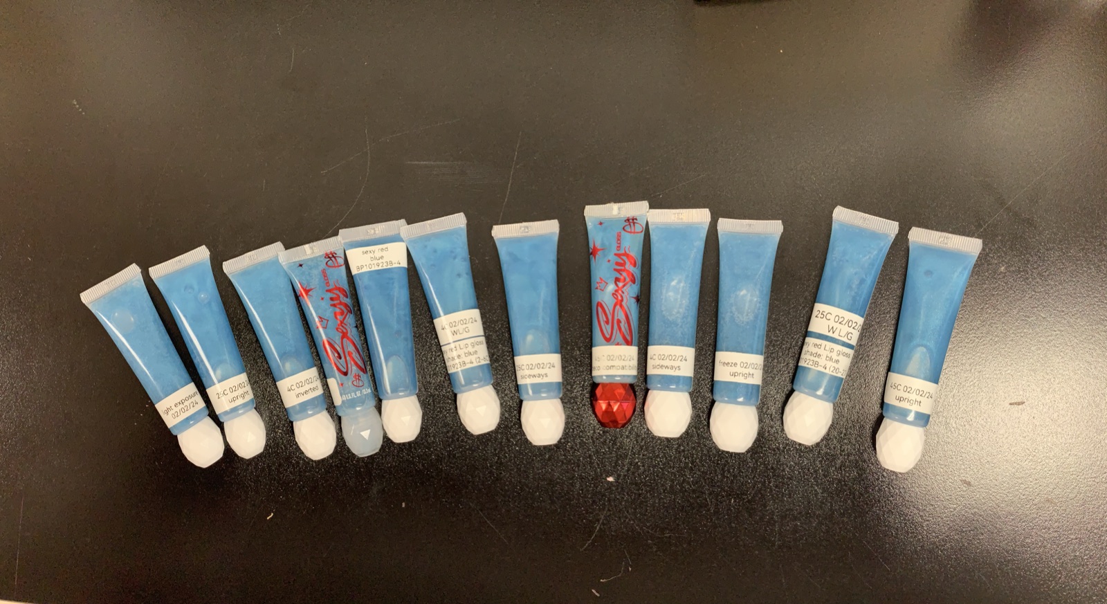 Sample tubes labeled and staged for client review